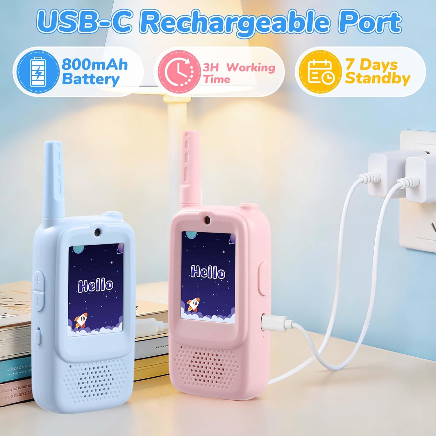 Video Walkie Talkies for Kids, 2 Pack Rechargeable Kids Walkie Talkies Long Range Radios, Video Intercom & Voice Changer, Christmas Birthday Gifts Toys for Boys Girls Age 3-12, Outdoor Hiking Travel