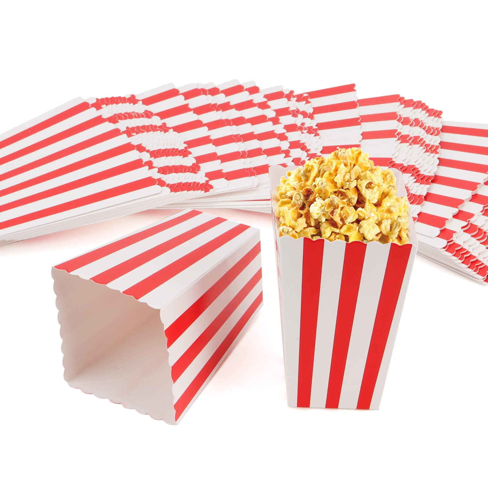 JAPCHET Lot de 120 boîtes à popcorn en papier rayé de 11,5 x 7,5 x 5 cm pour soirée cinéma, anniversaire, fête