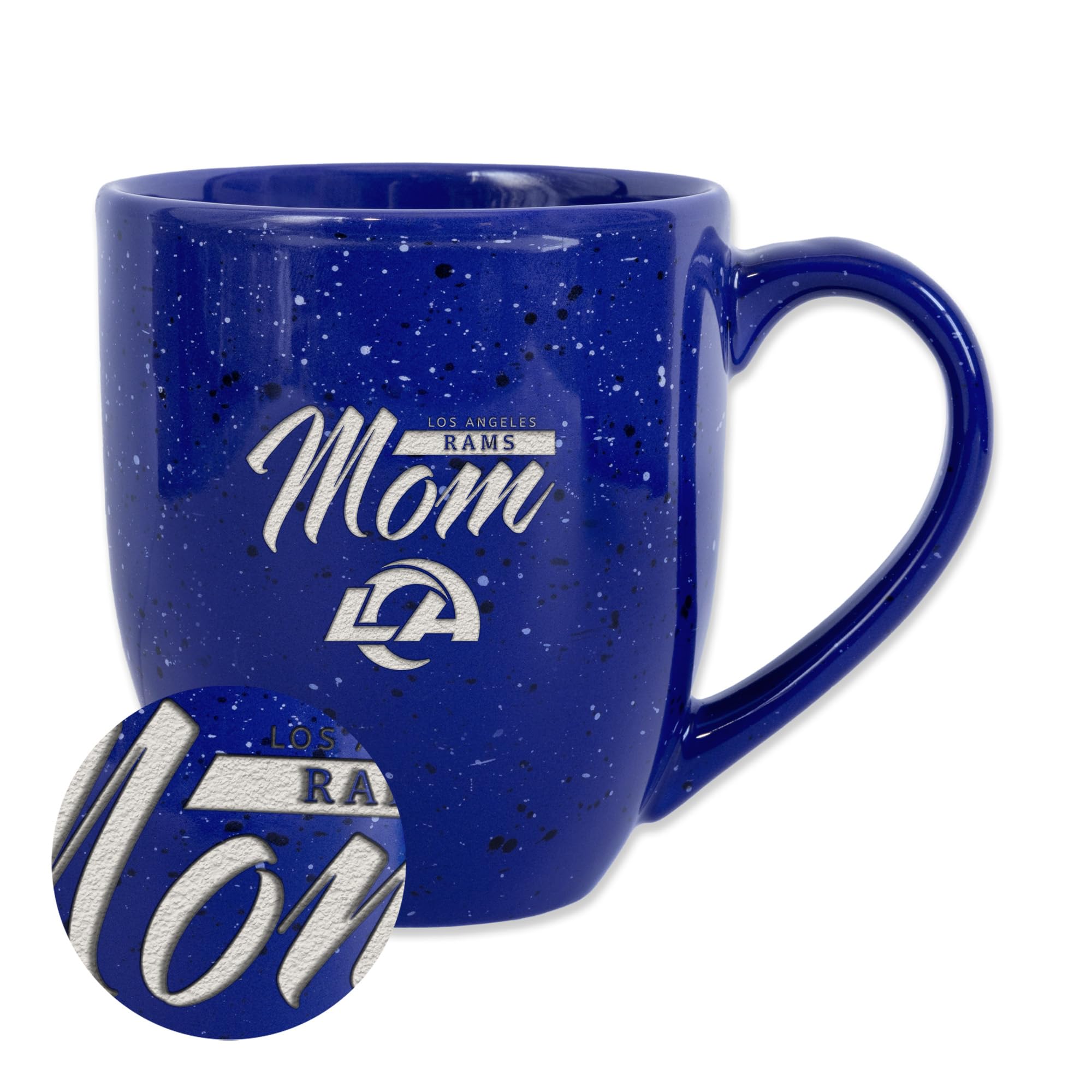 Rico Industries NFL Football Los Angeles Rams Mom Royal Blue 16 oz Team Color Laser Engraved Speckled Ceramic Coffee Mug