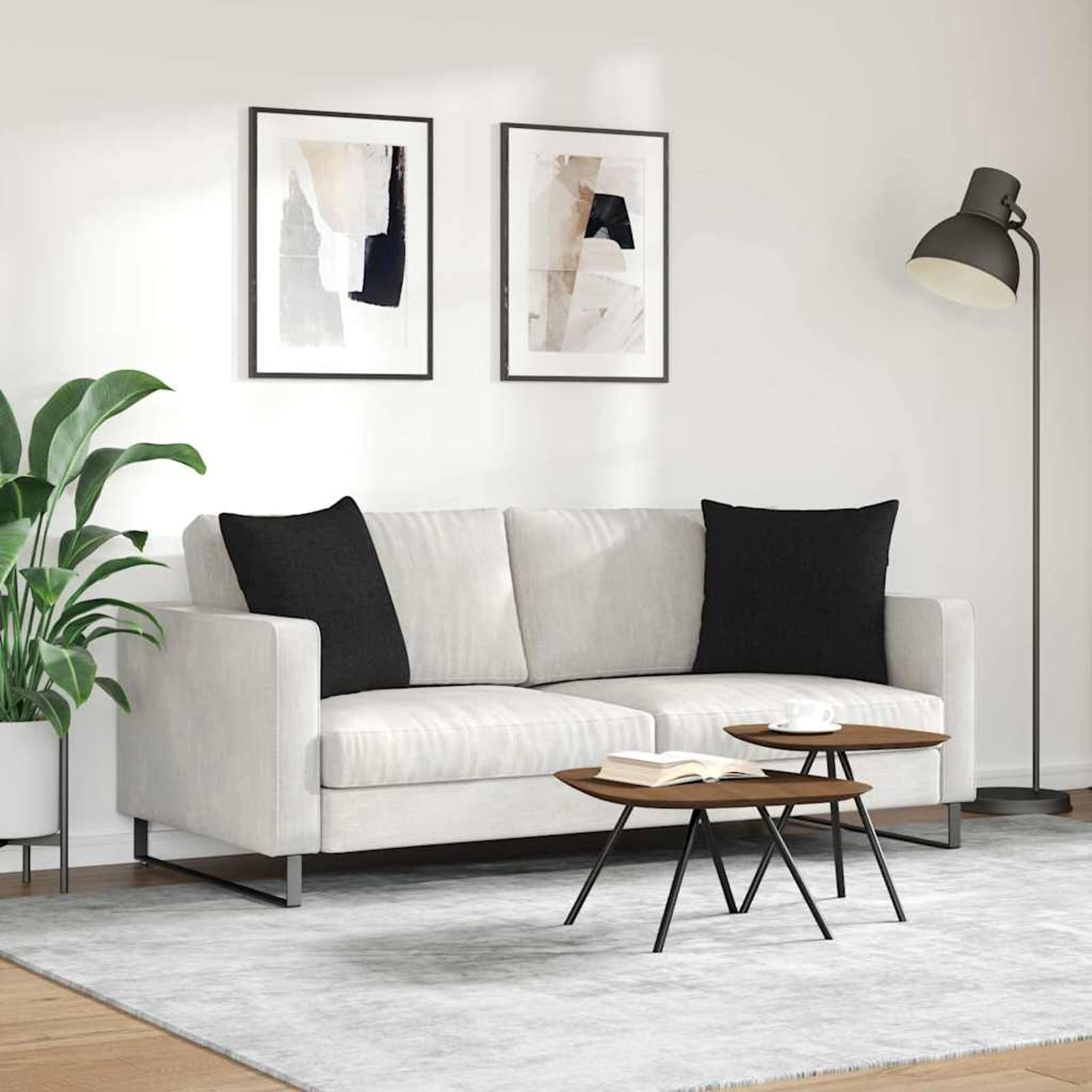 Cuscino per divano nero 50 x 50 cm 2 pezzi in morbido tessuto sfoderabile e imbottitura ergonomica in poliestere per interni
