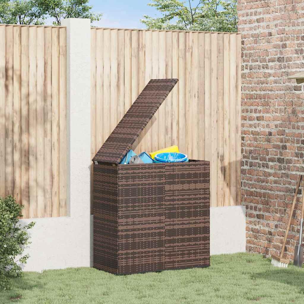 Caja de cojines de jardín de polietileno de ratán marrón, 100 x 49 x 103,5 cm, con bolsillo interior impermeable y muelle de gas resistente a la intemperie, para balcón, terraza, espacio de