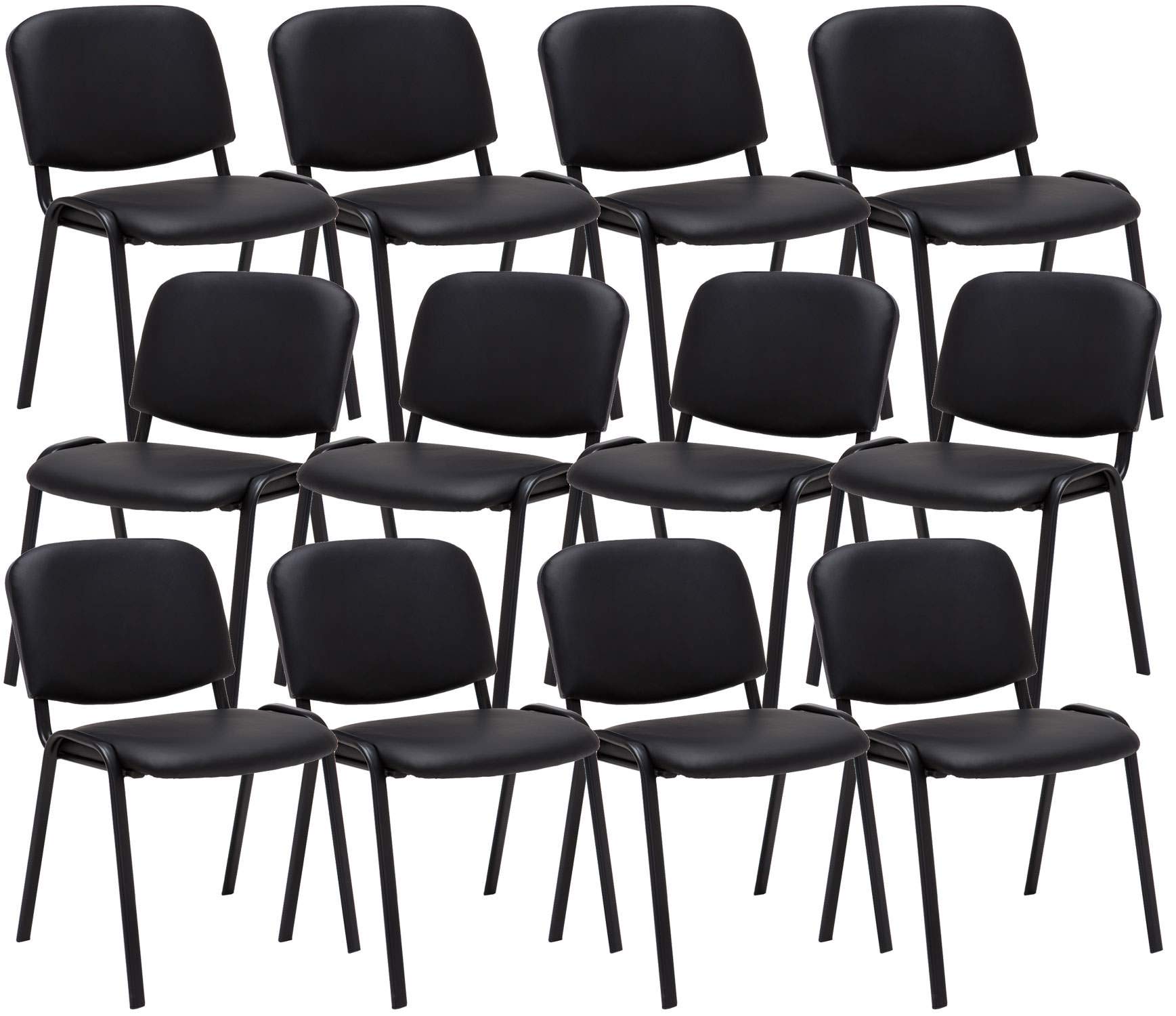 CLP Lot de 12 Chaises Visiteur Empilable Ken Similicuir I Chaise De Reception Confortable avec Dossier Pieds en Métal Robuste I Couleur:, Couleur:Noir