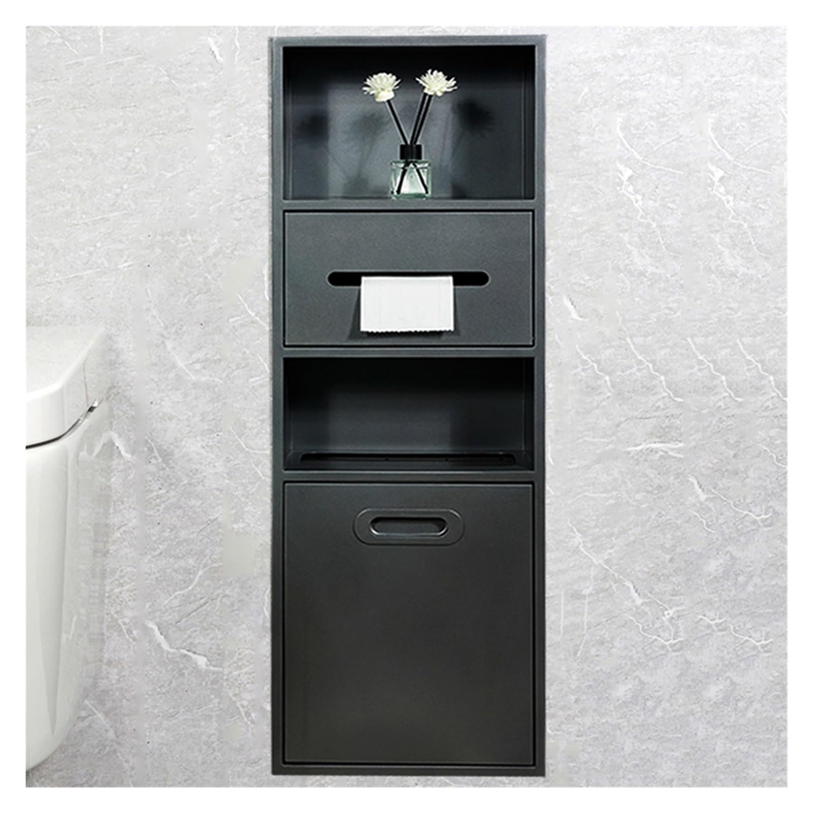 QUSYZD Stainless Steel Shower Nich, Recessed Shower Niche Trash Can Holder, Built-in Shampoo Storage Shelf for Bathroom Storage/Shampoo/Toiletries,Black-30x86x14cm/11.81x33.85x5.51in