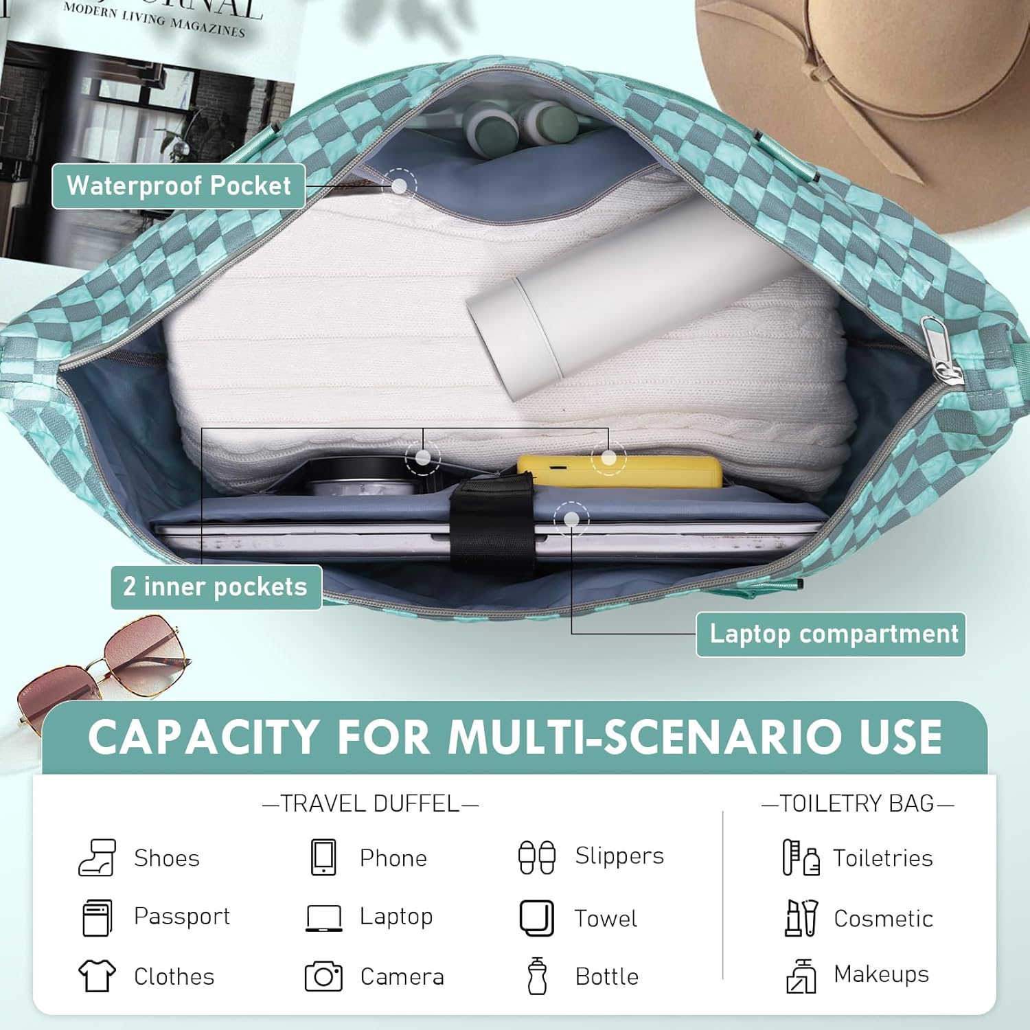 WOOMADA Weekender Overnight Bag for Women, Shoulder Travel Duffel with Shoes Compartment,Gym Bag with Toiletry Bag - Image 4