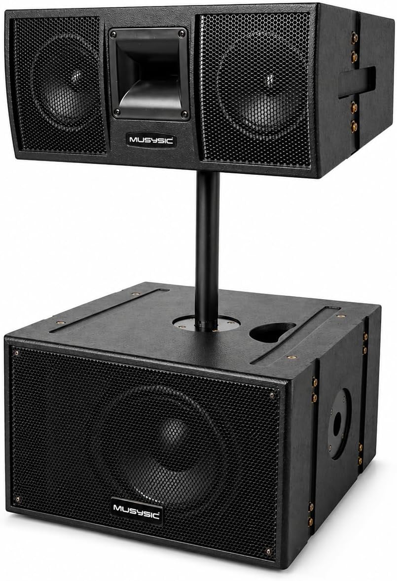 MUSYSIC 4000W Line Array Speaker System โ 15โ Powered Subwoofer + Dual 8โ Speakers, Active PA System with DSP, 125dB SPL, Professional DJ Sound System for Concerts, Events & Venues (MU-P158LA)