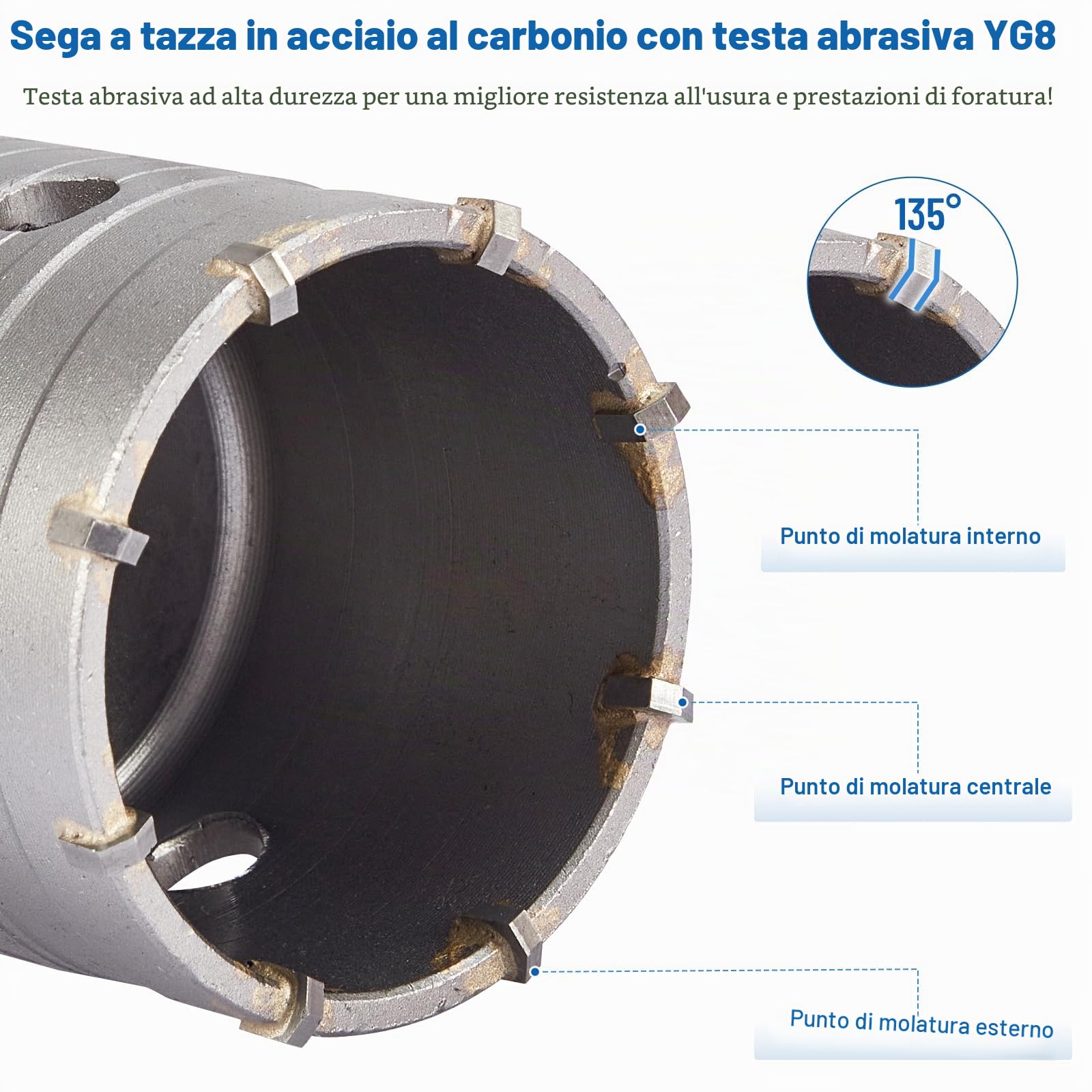 Carotatrice a Tazza per Muro 68mm, Fresa a Tazza per Muro 82mm, Punte SDS Plus per Calcestruzzo con Testa Abrasiva YG8, con Manico Rotondo da 220mm, per Cemento, Mattoni, Pietra