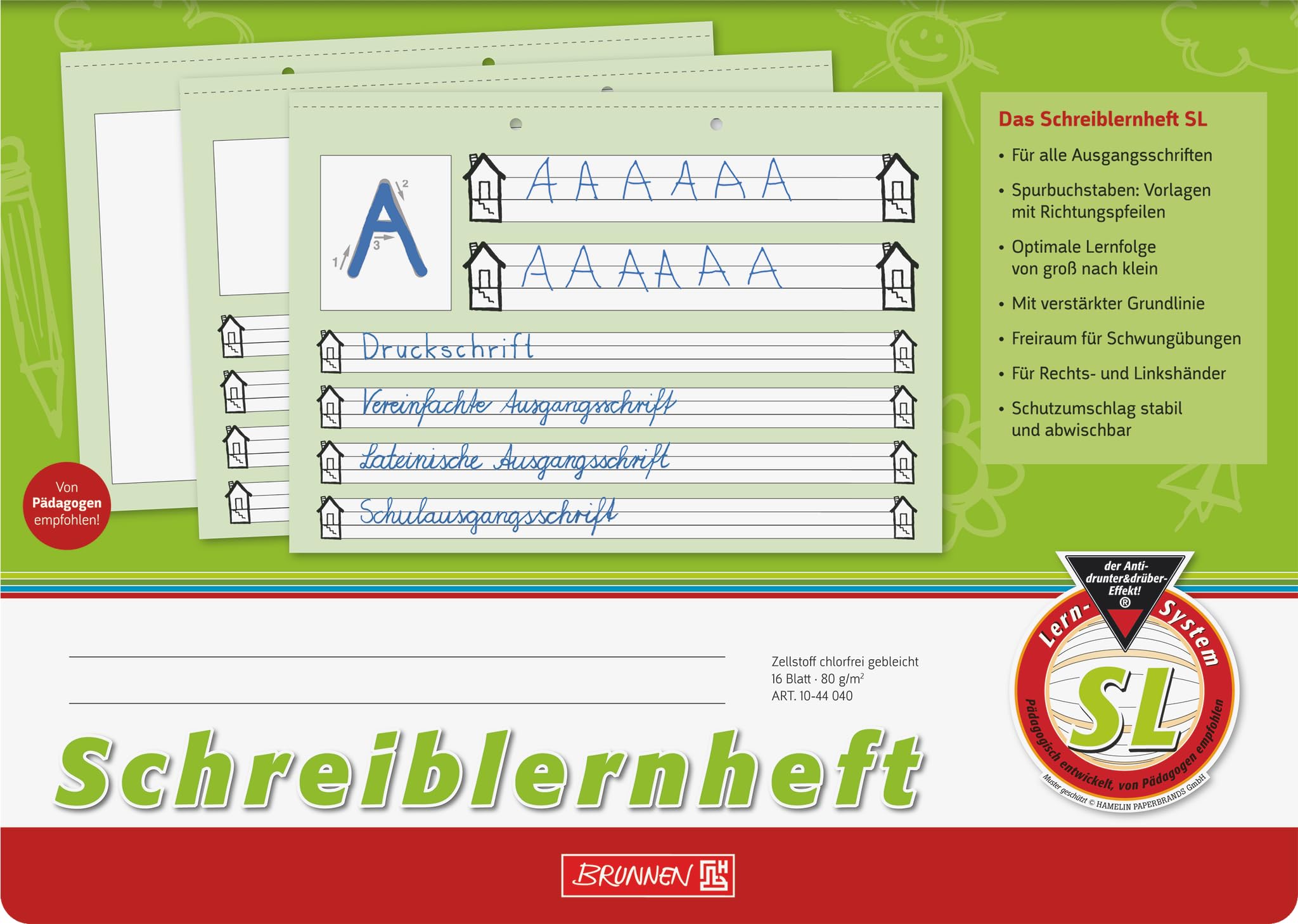 BRUNNEN Schreiblernheft – A4 quer, Lineatur SL, 16 Blatt, 32 Seiten