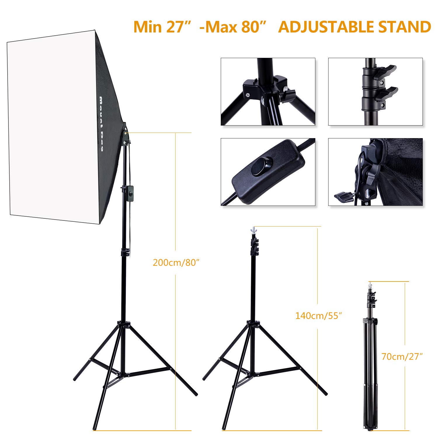 MOUNTDOG Softbox Lighting Photo Studio Kit 2x Soft box 3x135W