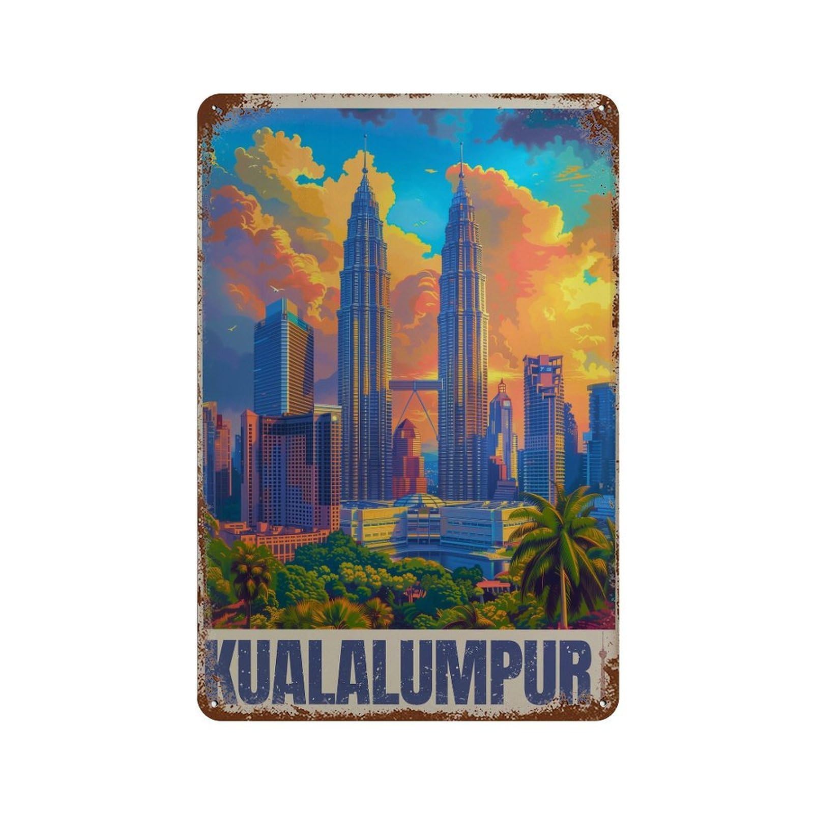 Kuala Lumpur Travel Petronas Towers Malaysia Wall Decor Art Metal Tin Poster Modern Home Decor Art Home Bar Shop Decorations Vintage Sign 30x20cm