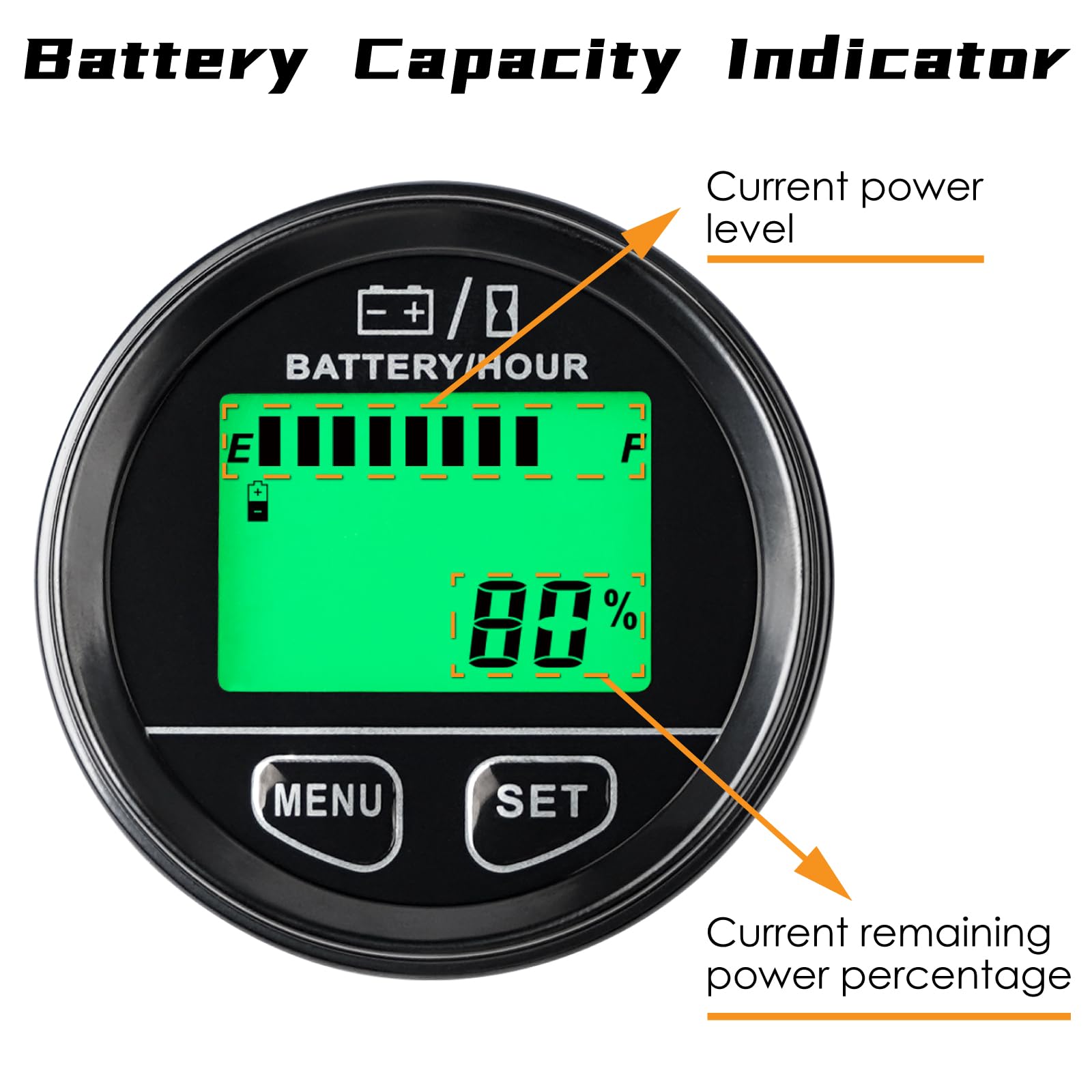 Indicatore di capacità della batteria DC12~48V Misuratore di ore Impermeabile Misuratore di tensione Uso per batterie al piombo GEL Batterie LiFeO4 Batterie e altre batterie