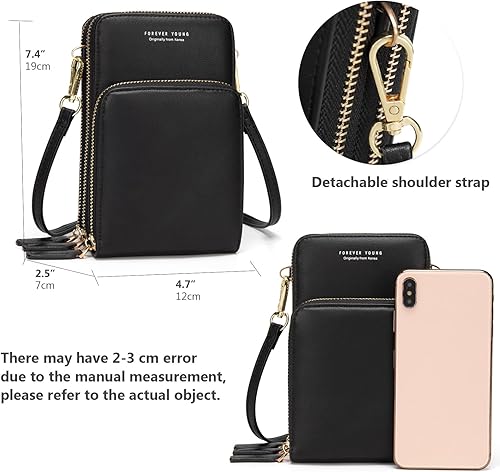 Miniatura 4 de Bolso chico en bandolera de mujer para celular minicartera tarjetera monedero de manohombro A-03-coffee-larger, A-04-burgundy-larger, A-black,
