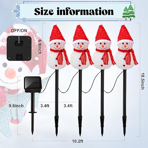 Miniatura 8 de 4 luces solares de muñeco de nieve de Navidad para jardín, luces solares de Papá Noel, decoración de patio de Navidad, luces solares de muñeco de