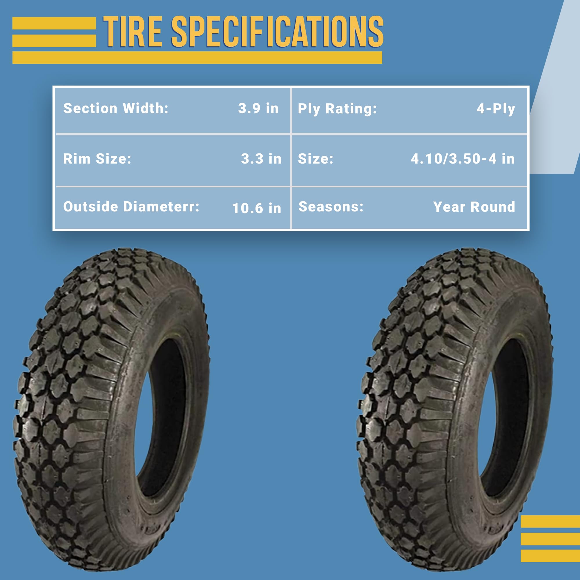 Sawtooth Tires Justubes 2-Pack 4.10/3.50-4 - 4-Ply Tubeless Wheels For ...