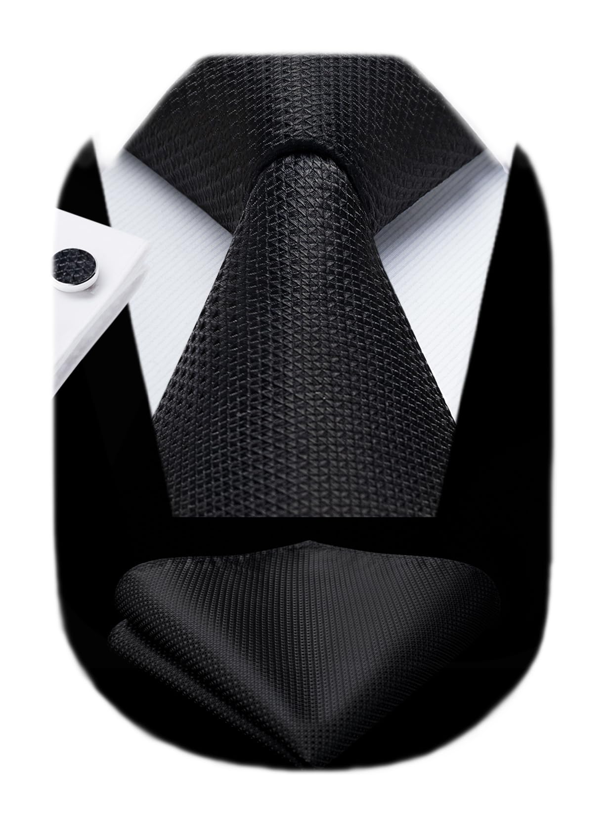 HISDERN Mens Solid Ties Formal Business Woven Tie and Pocket Square Cufflinks Set Classic Silk Satin Necktie Wedding