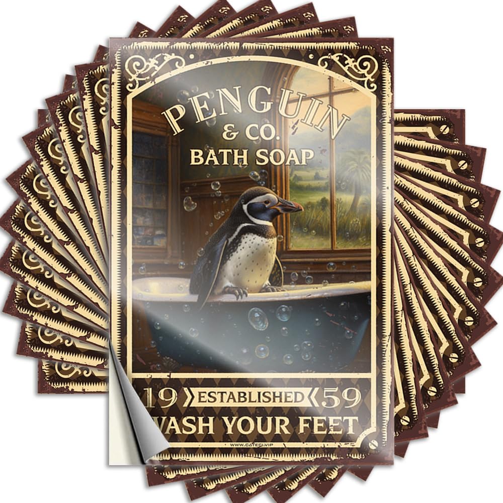 Penguin Bath Soap Wash Your Paws Vintage Music - Decal Case Removable Vinyl Decal(6X9CM)