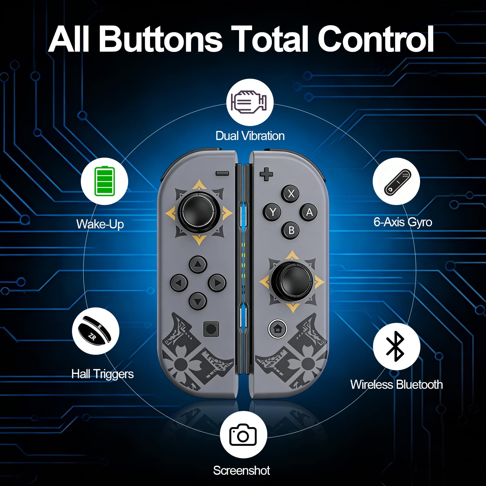 MunyLazy Switch Controllers,Wireless Joy Remote Con Replacement for Switch 1 OLED Lite,Hall Effect Joystick No Drift,20 Hour,HD Rumble,Gyro Control,No NFC,Extra Cool Grey — view 8