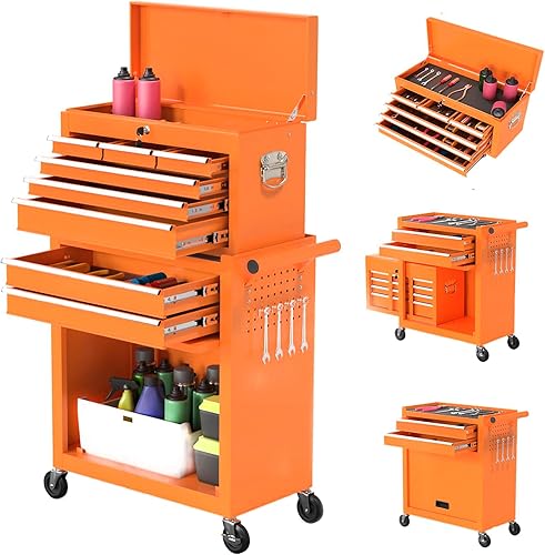 Miniatura 7 de Cofre de herramientas con ruedas de 8 cajones, gabinete de almacenamiento de herramientas extraíble de alta capacidad, caja de herramientas