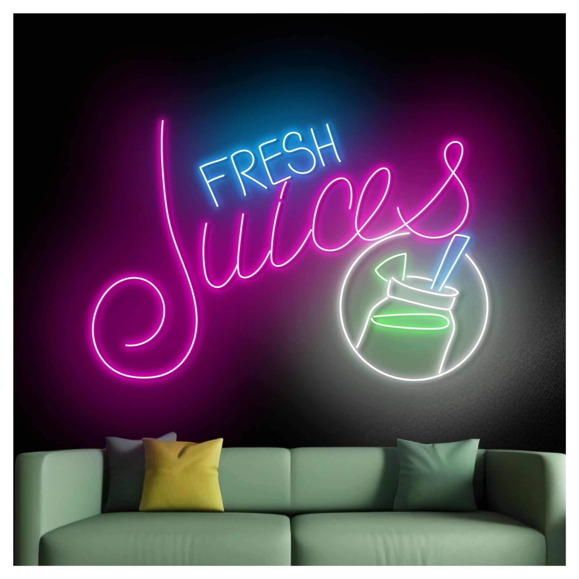 XENITE Luces Art Decoration Christmas Letrero De Neón Fresh Juices Con Luz LED Regulable Para Cafeterías, Cócteles, Pubs, Clubes, Fiestas De Cumpleaños, Decoración De Pared 50cm