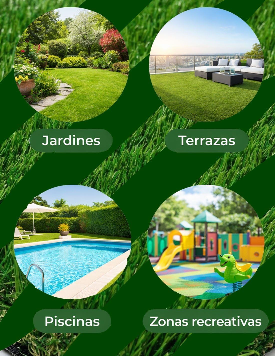 Jardin202 - Césped Artificial Sevilla 42mm - Rollos | Modelo Acolchado, Confortable y Resistente | Rollos 5x2 Metros -