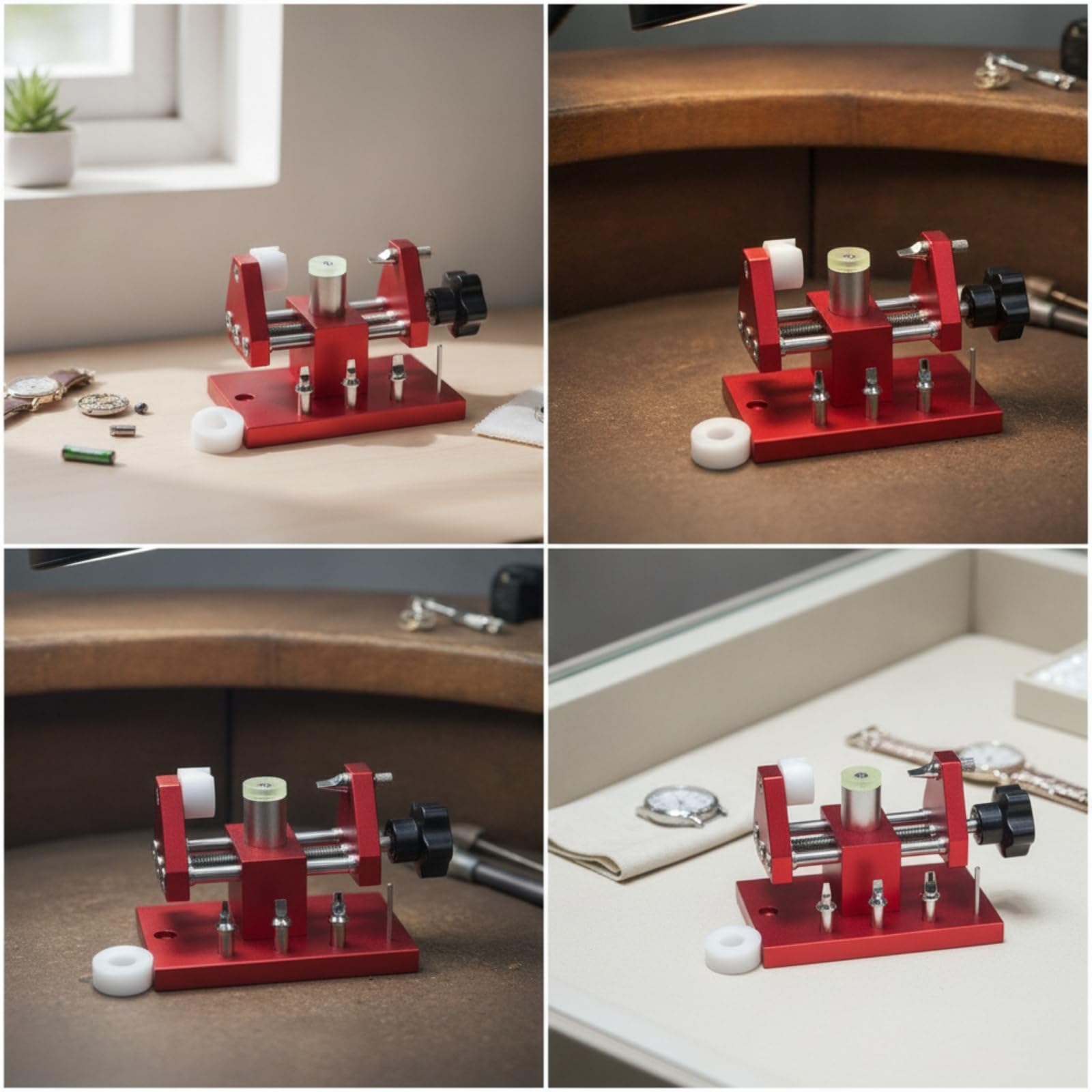 Apricasse Orologi Apricasse Dispositivo Fissaggio Strumento Riparazione Morsa Regolabile con Base in Metallo Anodizzato Adatto per Orologiai Laboratorio Banco di Riparazione