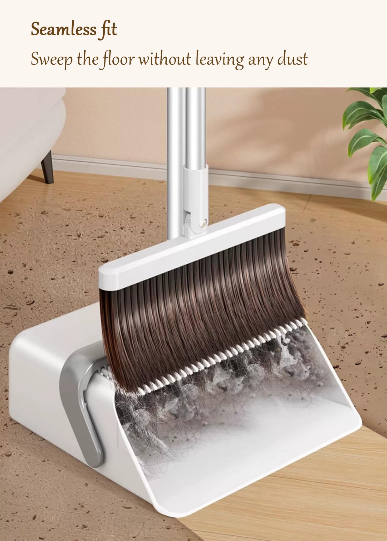 NIBHZ Escoba con Set de Combo Dustpan, Escoba y Polvo, Limpieza Duradera y versátil, Todo en uno sin Esfuerzo para Todos los Pisos,Blanca