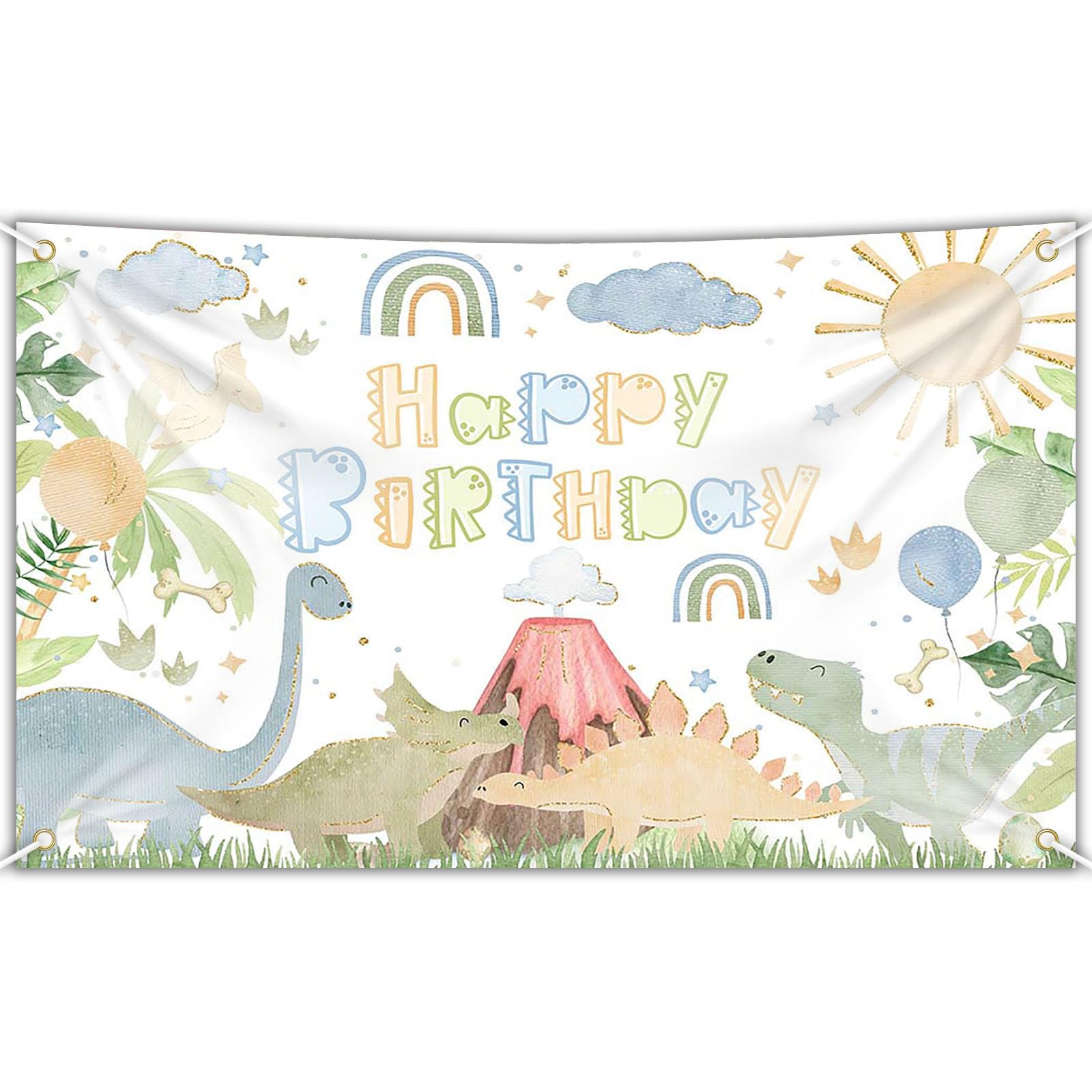 Avezano Dinosaur Theme Birthday Party Backdrop 7x5ft Gold And Green Safari Jungle T-Rex Dinosaur Background Boy Birthday Party Decoration Banner For Photography Kids Photo Studio Props - View #4