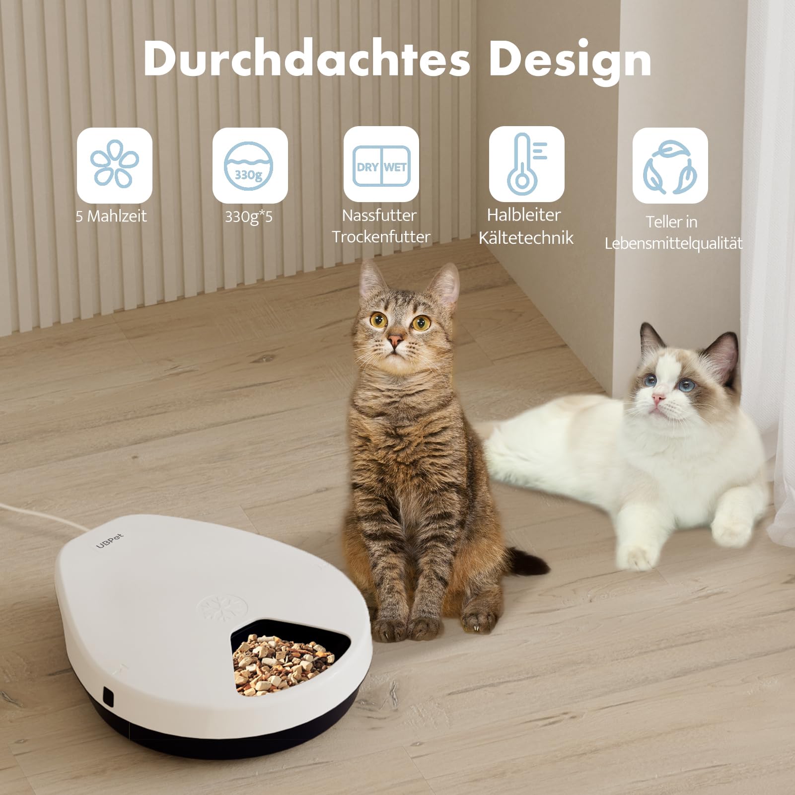 UBPET F10 Distributeur automatique de nourriture pour chat avec refroidissement, refroidissement à semi-conducteurs, fonction de minuterie Distributeur automatique de nourriture pour chat