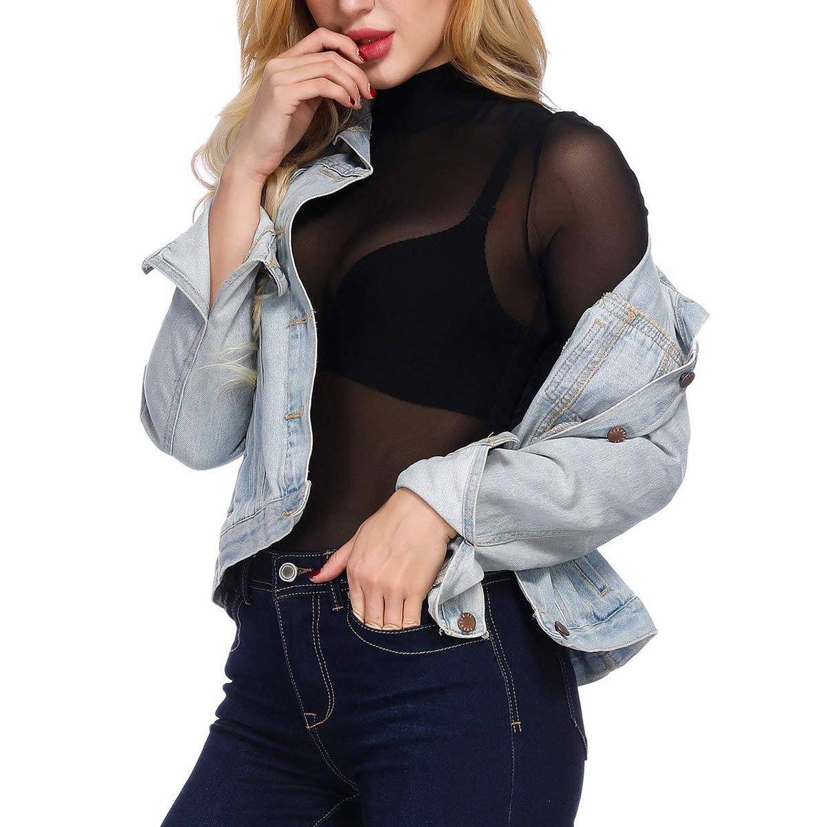 Vioyavo Maglia Crop Top Shirts Donna Manica Lunga Svasata Trasparente Top Bluse A Collo U Senza Pancia Senza Schienale Sexy Elegante Tinta Uinta Da Spiaggia Clubwear Rossa S 120293148