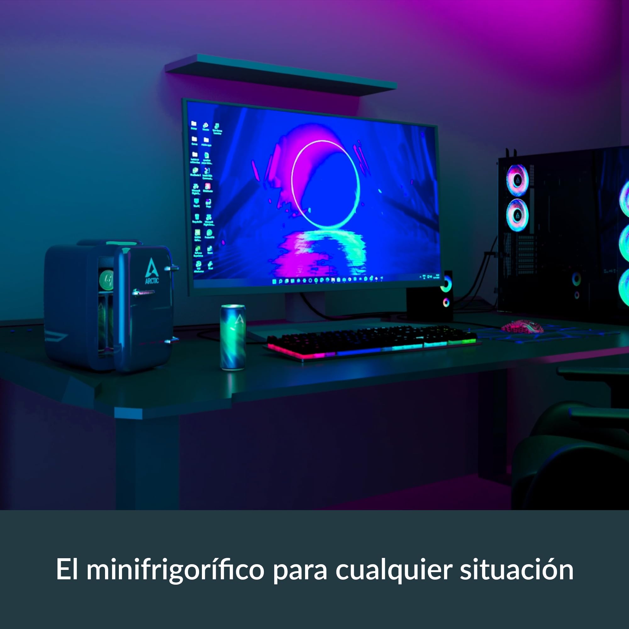 ARCTIC Fridge - Mini Nevera de 4L para bebidas y cosméticos, con función de refrigeración y calefacción, 12 V CC y 220 V CA, ideal para coche, oficina, camping y viajes, enchufe UE - Azul