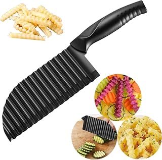 Crinkle Potato Cutter - 7.4cm x 30cm 420 Stainless Steel Waves French Fries Slicer, Save-effort Handheld Chipper Chopper, Vegetable Salad Chopping Knife Home Kitchen Wavy Blade Cutting Tool