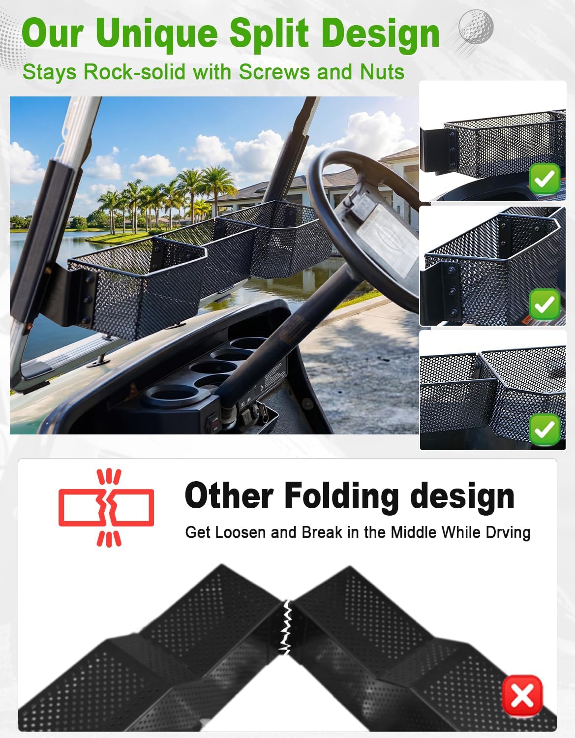 Golf Cart Front Inner Basket for EZGO TXT RVX VALOR Yamaha G29 Drive2 G16-G22 Club Car DS Tempo Modular Mesh Storage Tray Organizer for Extended Space (Yamaha G14-G22 1995-2007)