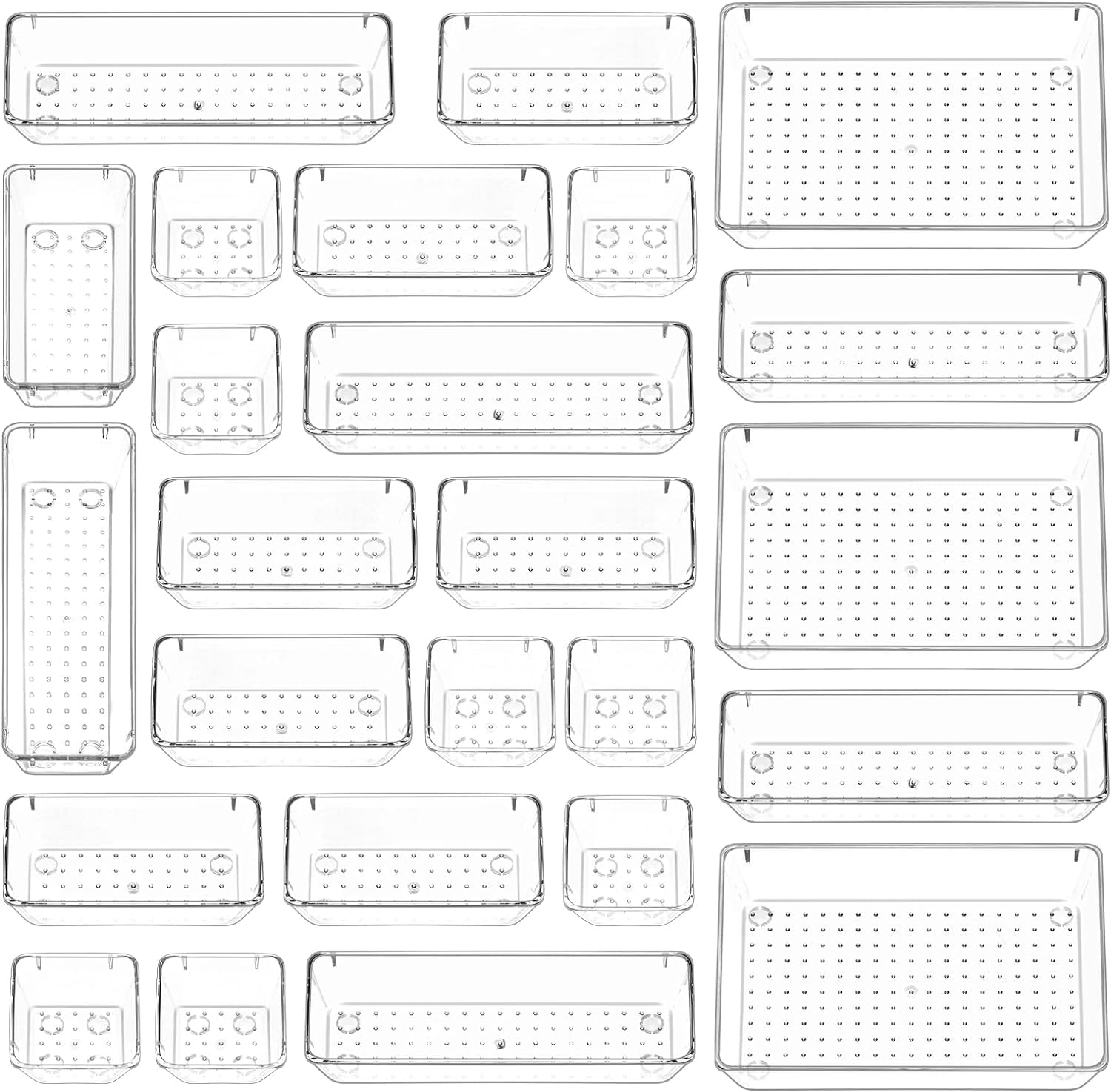 JD FRESH 25 Pieces Transparent Dressing Table Organizer/Tray for Drawers/Organizer Trays for Kitchen-Office Drawer/Drawer Divider Tray(White/Acrylic)
