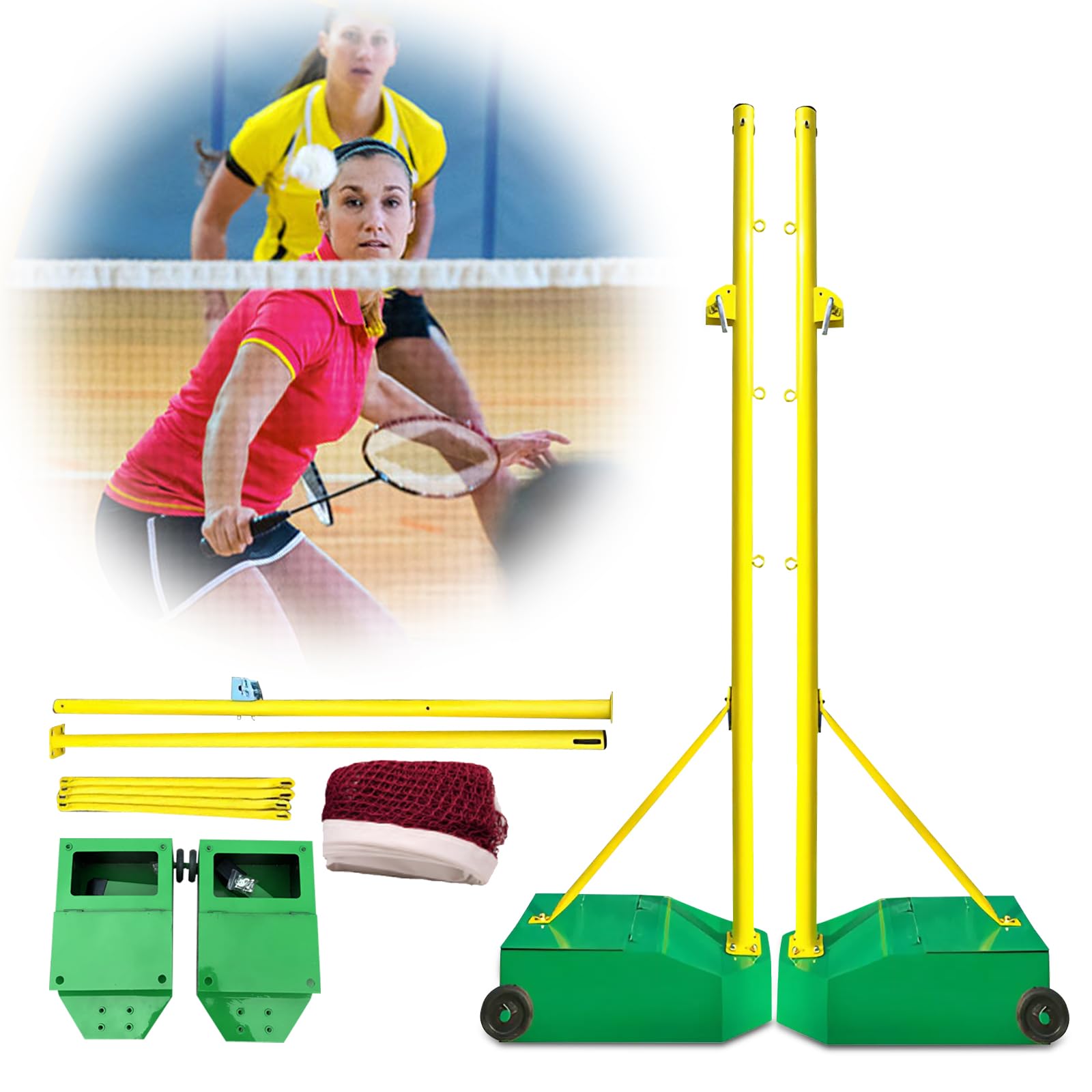 Portable Badminton Net Set with Wheels & Carry Bag, Professional 2x2cm Grid, Heavy-Duty Steel Frame for Indoor & Outdoor Use for Adults & Youth