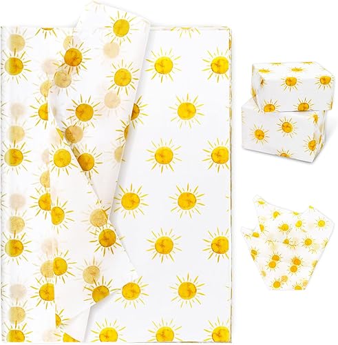 Whaline 100 hojas de papel de seda bohemio con sol amarillo, papel de regalo para el primer viaje alrededor del sol, papel de arte para manualidades