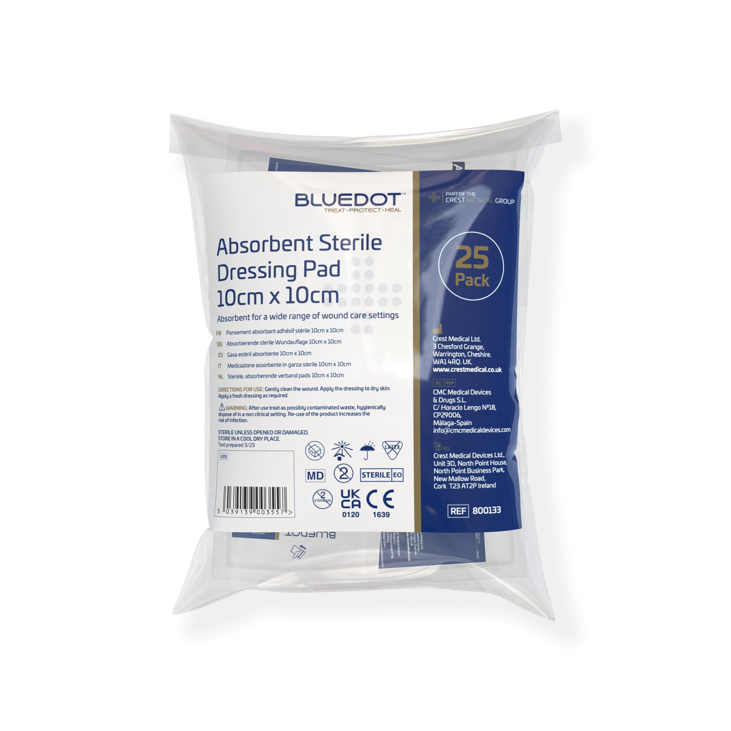 Blue Dot Sterile Absorbent Dressing Pads 25-Pieces, 10cm x 10cm Size