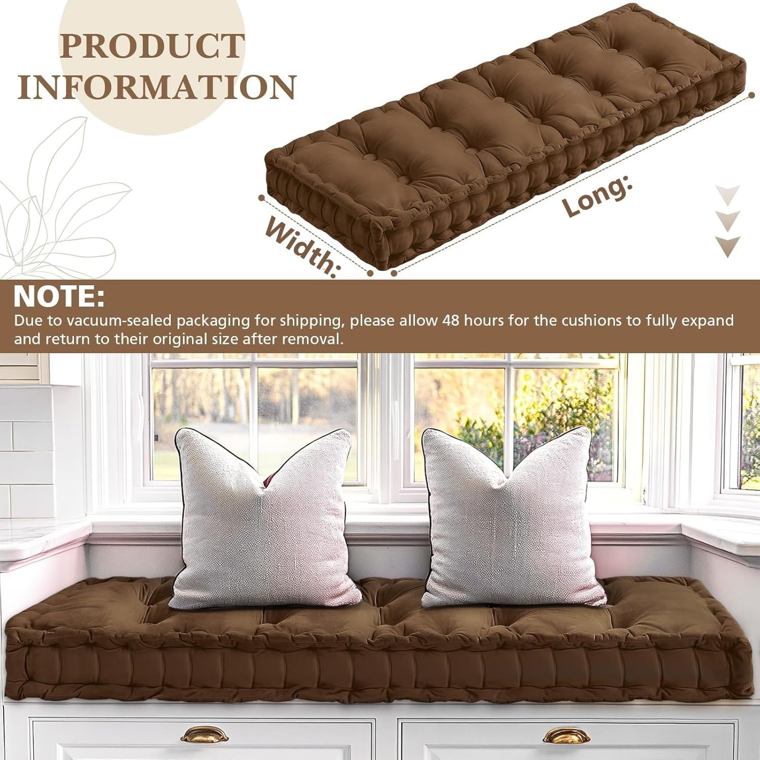 Cojín largo de terciopelo para asiento de 110 x 40 x 10 cm para sofá de 1/2/3 plazas para exteriores e interiores, cojín de jardín en color café oscuro, perfecto para muebles de patio y jardín