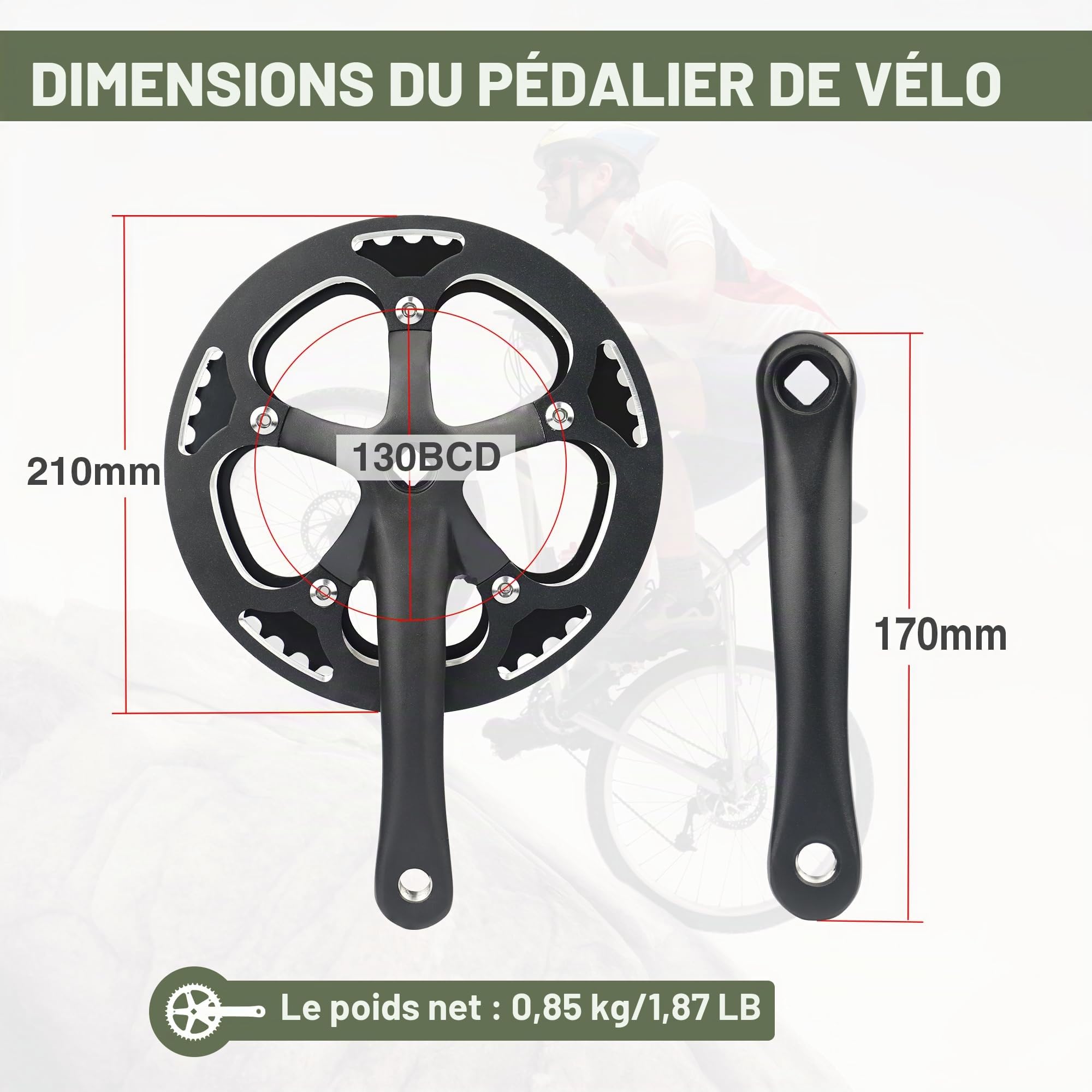 MEGHNA Singel Speed Pédalier de vélo 38T/46T/48T 170 mm Pédalier de vélo en aluminium Pédalier VTT/vélo de ville/vélo pour femme/vélo électrique