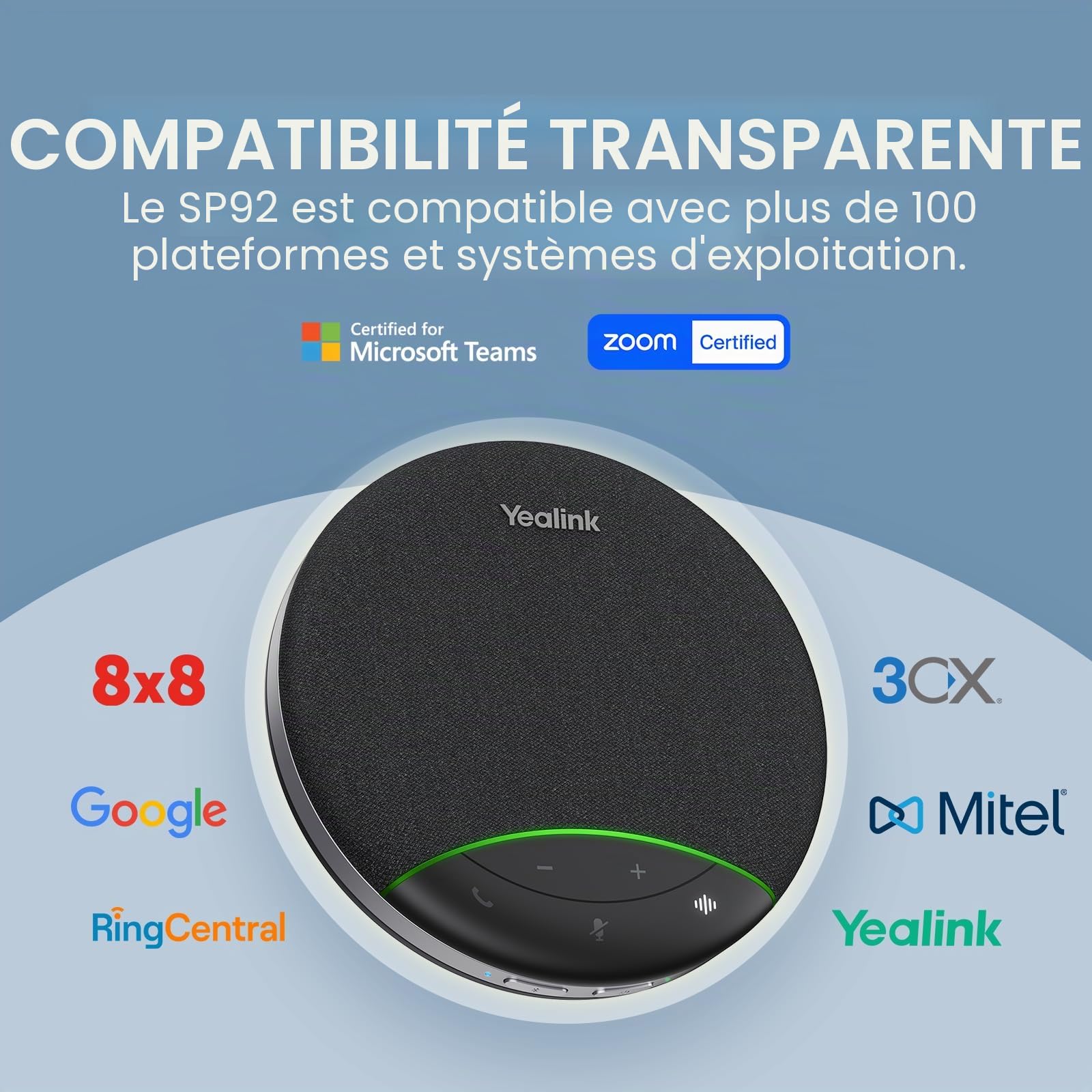 Yealink SP92 Enceinte Portable Conférence, Enceinte Bluetooth Haut-Parleur avec dongle, Microphone antibruit IA, autonomie d'appel de 20 Heures, Portée de 100 Pieds pour Petite Salle de réunion