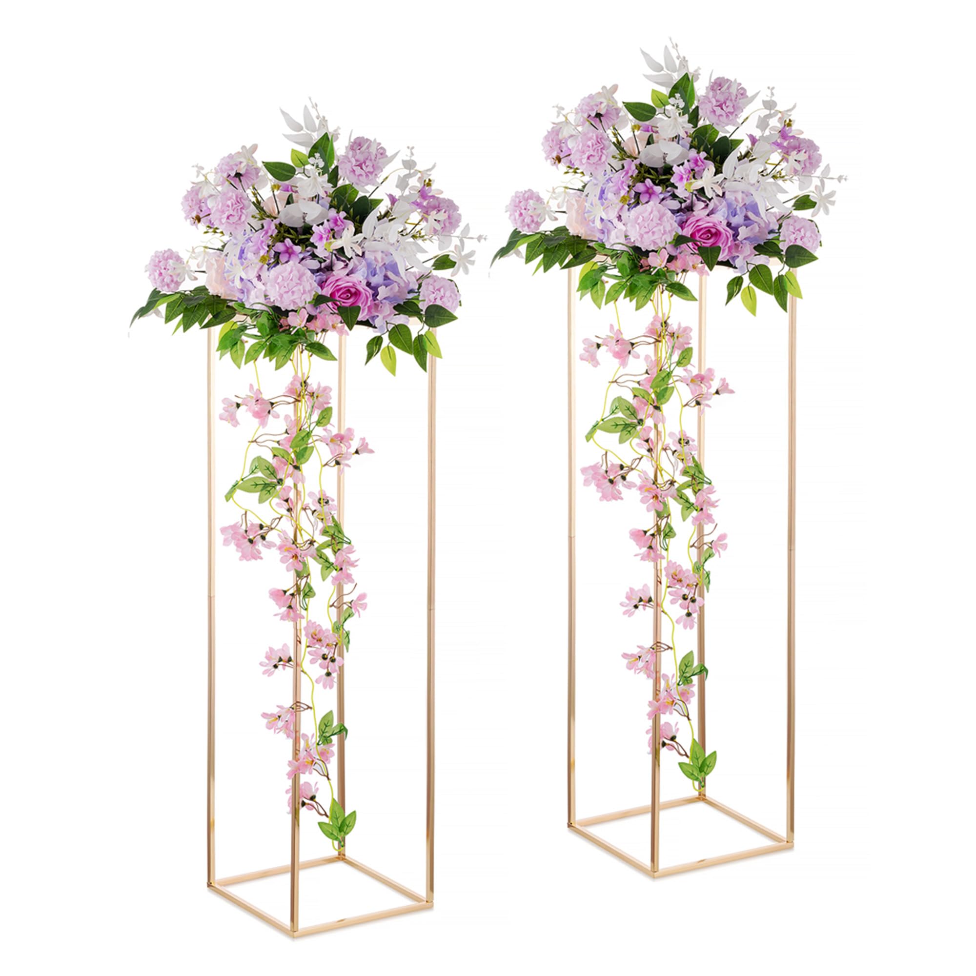 Inweder Gold Metal Flower Stand Set: 100cm, with Metal Panel, 2 Pcs