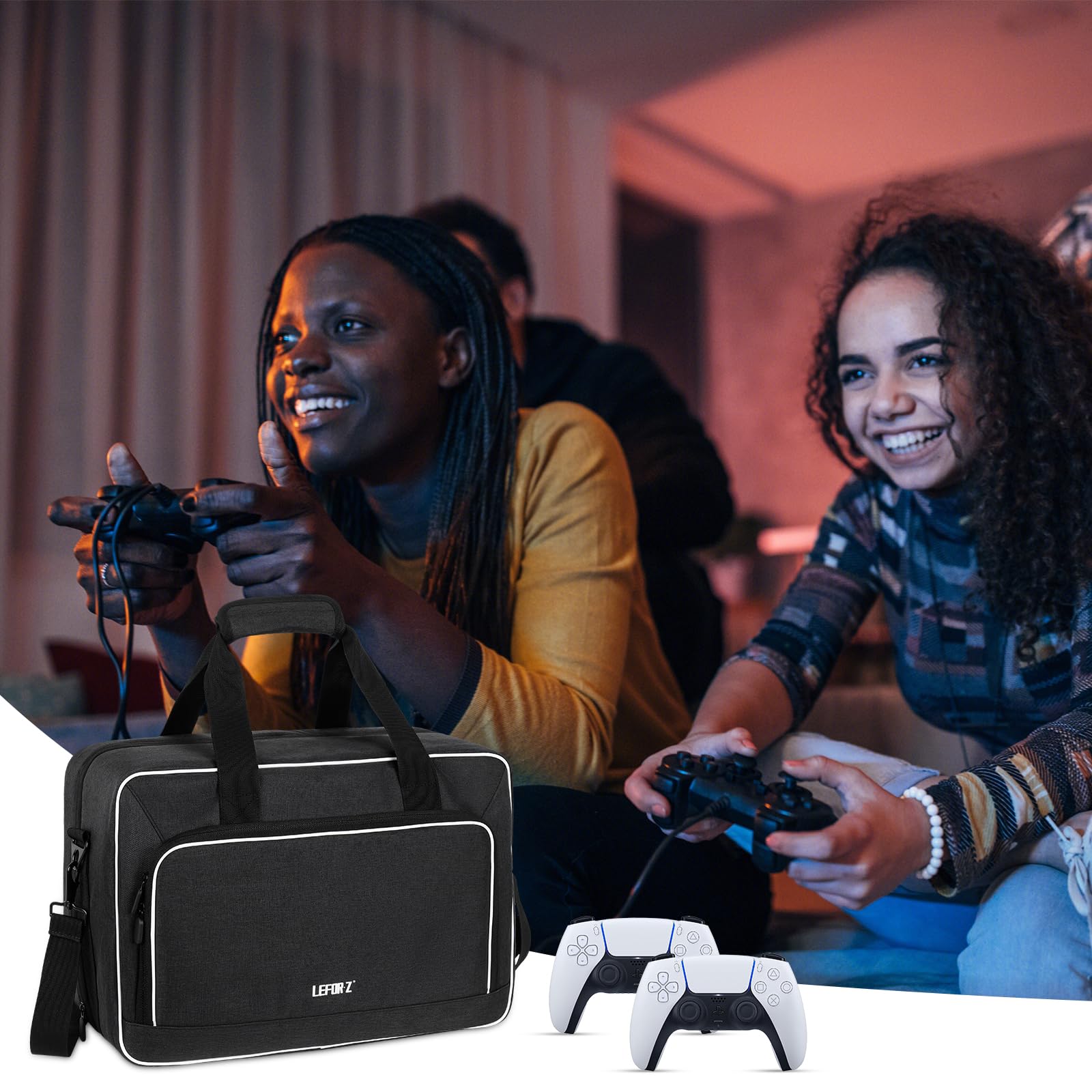 Borsa PS5/PS5 Pro,Custodia PS5,Custodia da Viaggio per Trasporto Console Compatibile con Playstation 5/PS5 Digital Edition,Borsa Protettiva per Controller PS5,Dischi di Gioco e Accessori,Nero