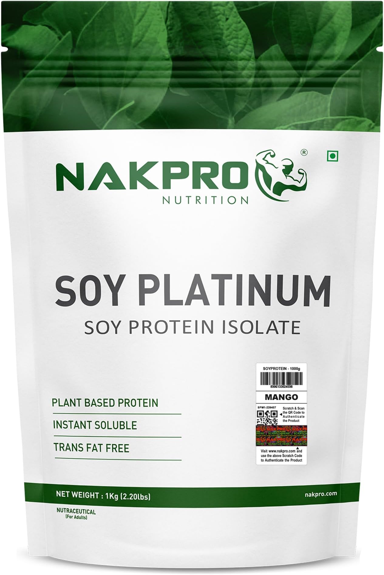 NAKPRO 100% Soy Protein Isolate, Mango - 1kg | 25.3g Protein |Plant Based Protein Powder |All Essential Amino Acids for Support and Recovery