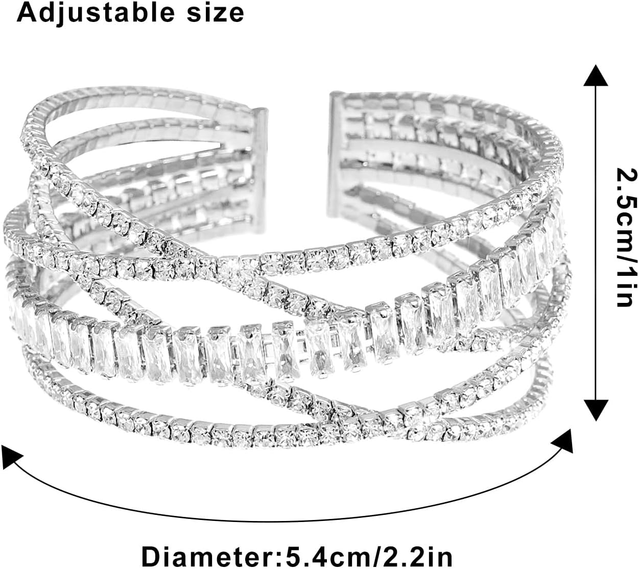 Rhinestone Bracelet for Women MultiLayer Crystal Cuff Bracelet Strand Layered Bracelet - Image 6