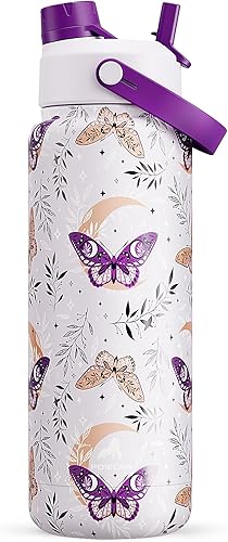 Miniatura 22 de POWCAN - Botella de agua térmica 2 en 1, sorbete y tapa con boquilla, antifugas, acero inoxidable sin BPA, apta portavasos automóvil, bebida fría 24