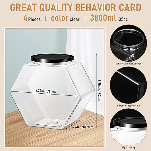 Miniatura 2 de Norme 4 tarros de plástico de 129 onzas con tapas, tarros hexagonales para galletas para mostrador de cocina, recipientes de barra de caramelo,