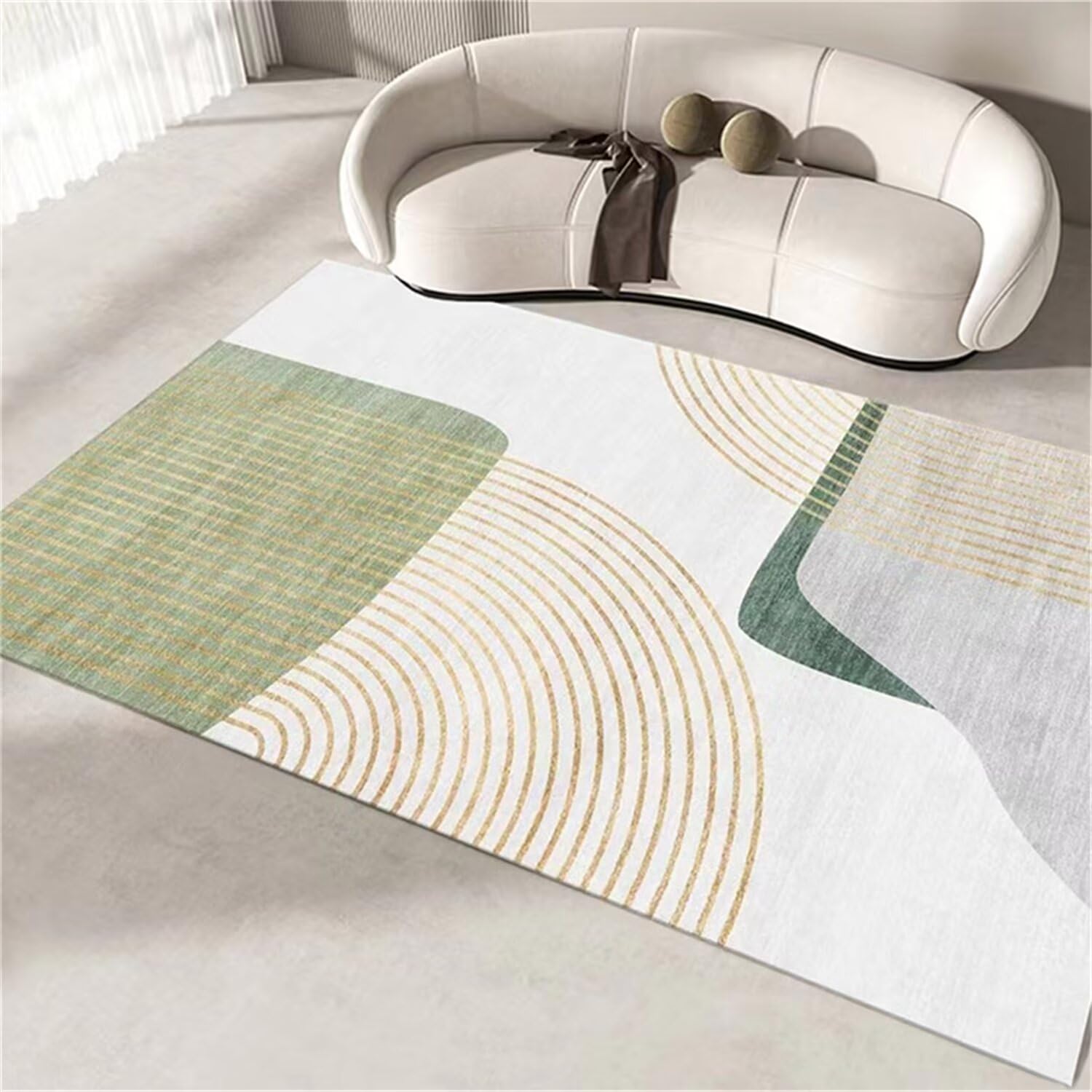 rutschfest Bettvorleger Schlafzimmer Teppich grau grün 170x240cm, Kuschelig Weich Gross Moderne Streifen Werden im Wohnzimmer und im Arbeitszimmer verwendet
