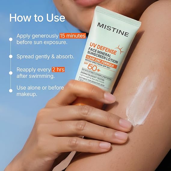 MISTINE Mineral Sunscreen Lotion SPF 50+,No White Cast Zinc Oxide Lightweight Non Oily Finish Korean Sunscreen for Sensitive Skin, Non comedogenic, Reef Safe, Travel Size-1.35 Fl Oz/40mL