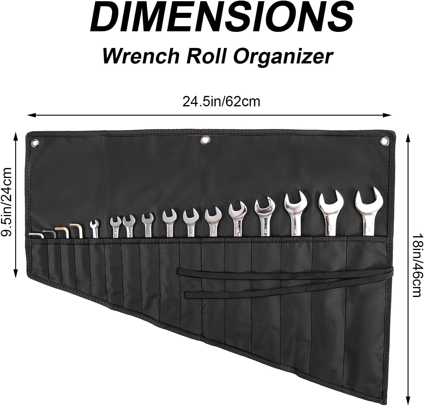 Wrench Organizer,Tool Roll Pouch – 16-Pocket Waterproof Oxford Cloth Wrench Roll Organizer for Garage, Workshop, Field Service & Home Repairs – For Mechanics & DIY Professionals (Black)