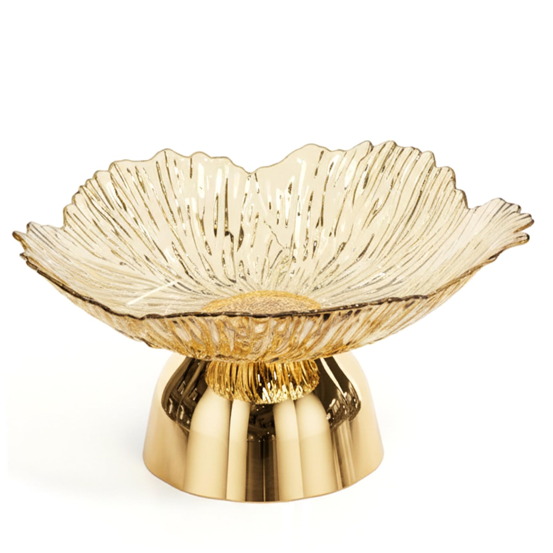 NASSMOSSE Gold Fruit Bowl Plastic Pedestal Bowl Flower Shape Gold Candy Dish for Home Living Room Kitchen Counter