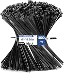 Cable Zip Ties 6 inch, 1000pcs Cable Ties Black, 40lbs Multi-Purpose Self-Locking Nylon Small Cable Management, UV Resistant Wire Ties, 150mm / 15cm Plastic Ties for Home, Garden, Workshop