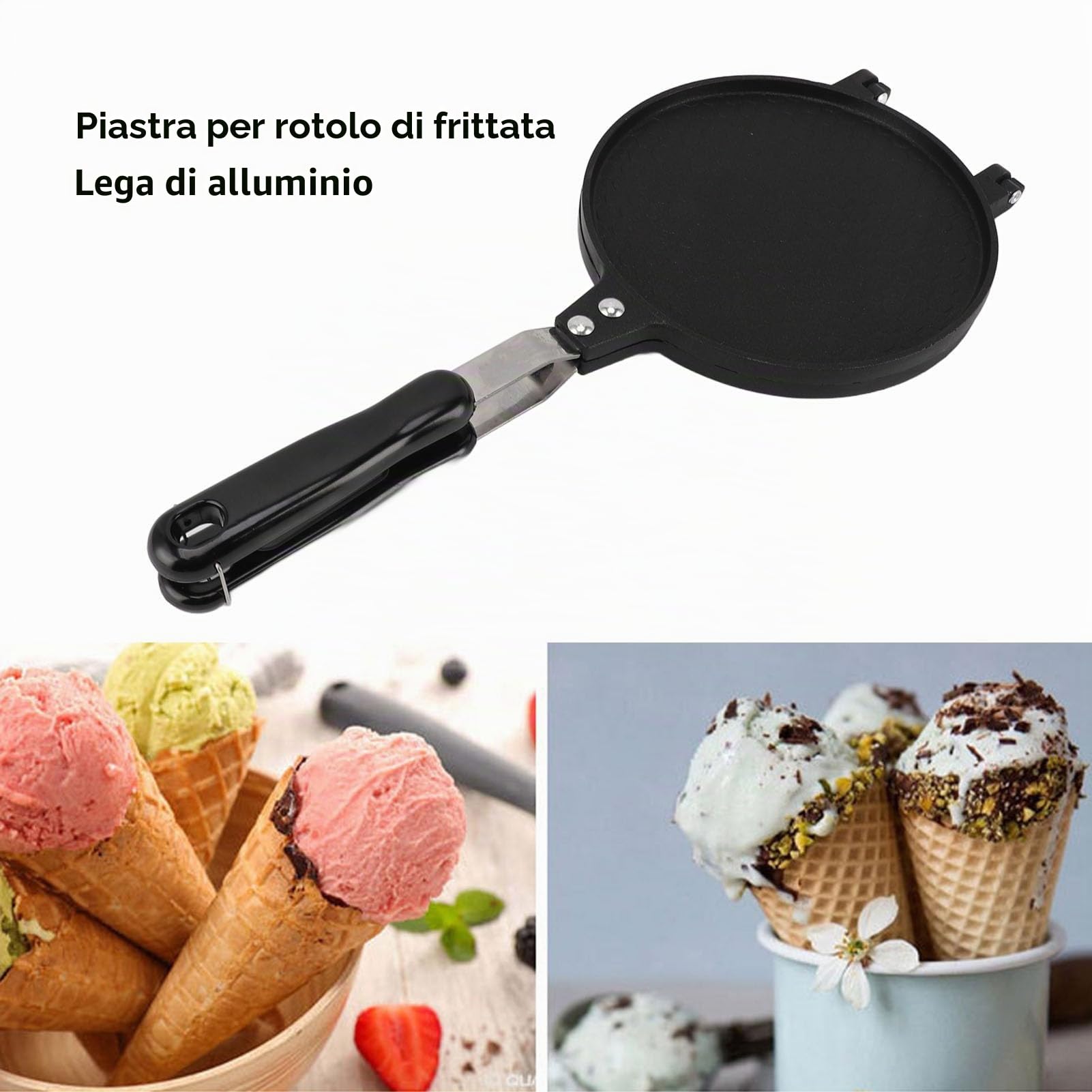 Macchina per Cono di Cialda, 16,5 cm Waffle Cone Maker in Lega di Alluminio, Macchina per Cono Gelato Rotolo di Uova Crepe Pan